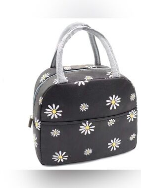 Insulated Lunch Bag Women, Reusable Cute Tote Lunch Box Black/White